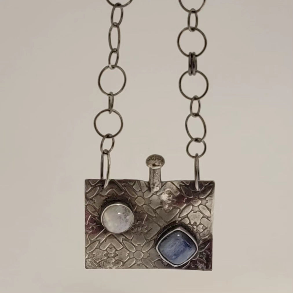 Moonstone and Kyanite Silver Pendant